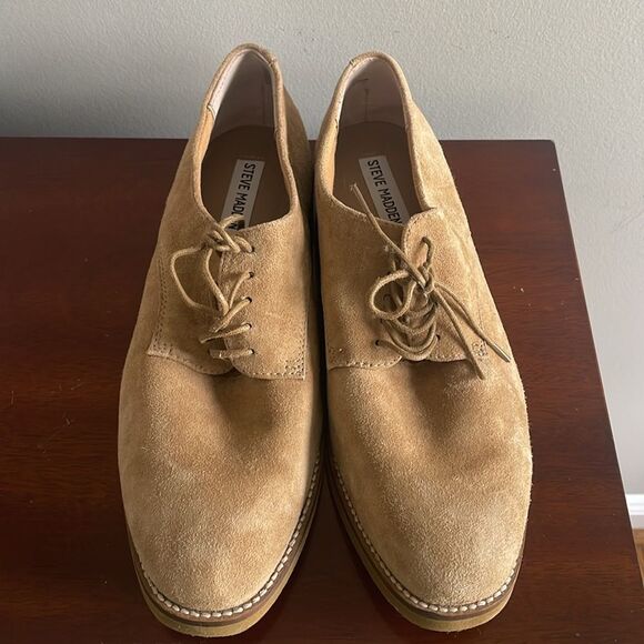 Steve Madden Dominant Suede Lace Up Loafers Sand Tan Size 10 Oxford - Picture 2 of 8